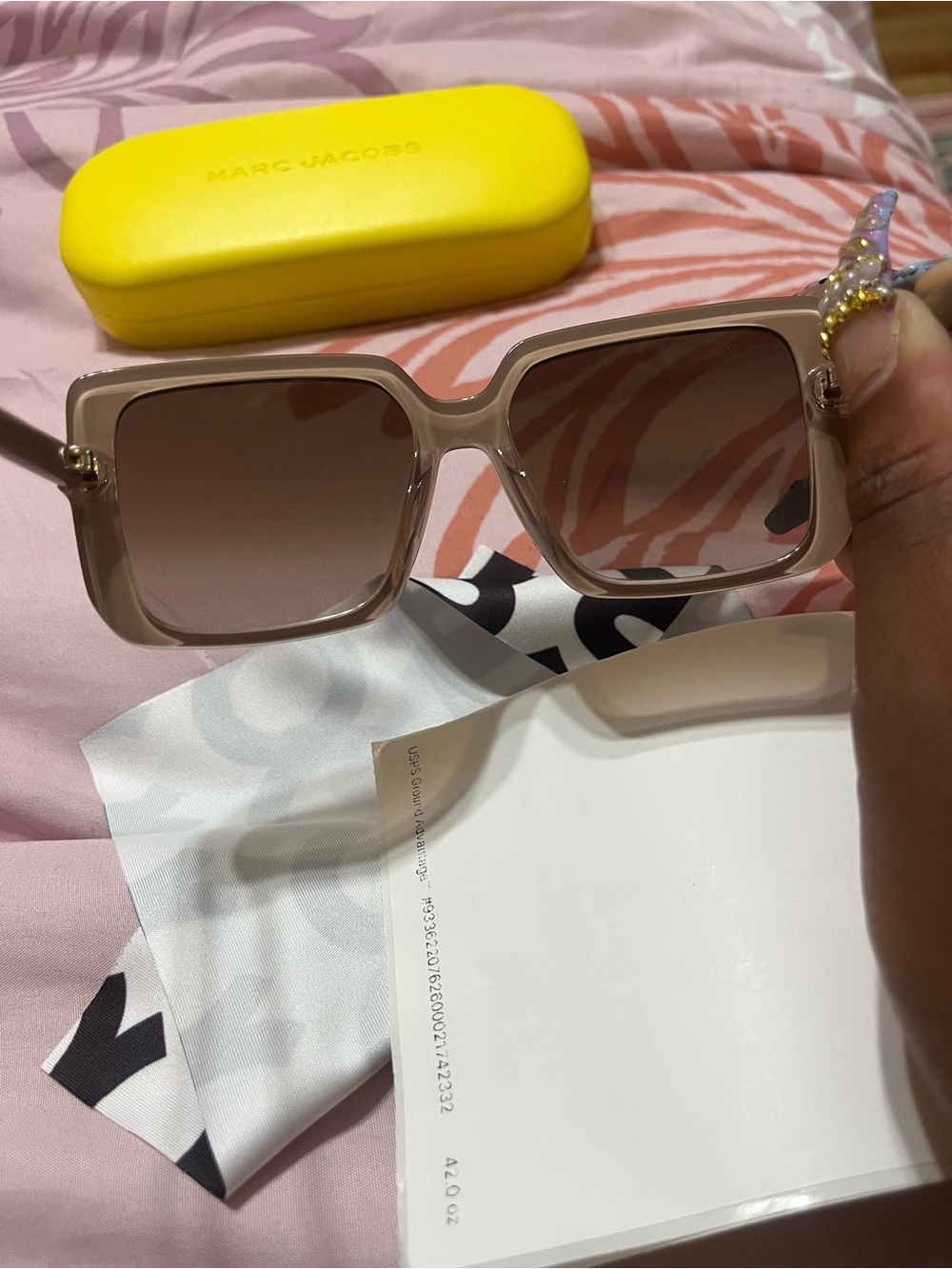 Marc Jacobs Brown Gradient Square Sunglasses with Gold Accents - Picture 5 of 5